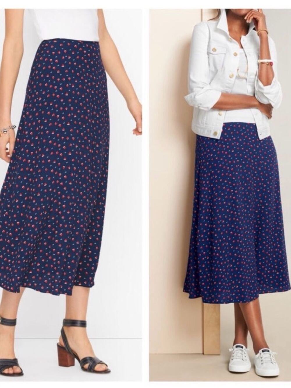 Talbot's Navy Skirt with Red Heart Print Viscose Size 10